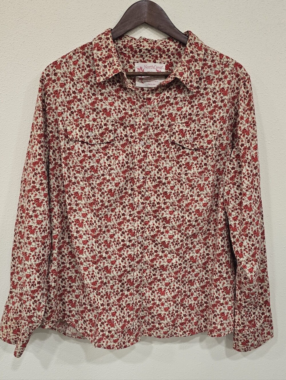 Northcrest Red Floral Cottagecore Button-Up Shirt